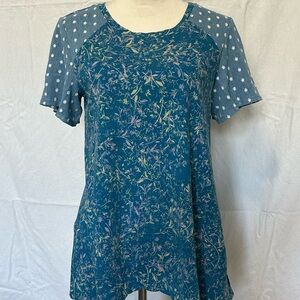 LOGO by Lori Goldstein Contrasting Patterns Floral Short Sleeve Top